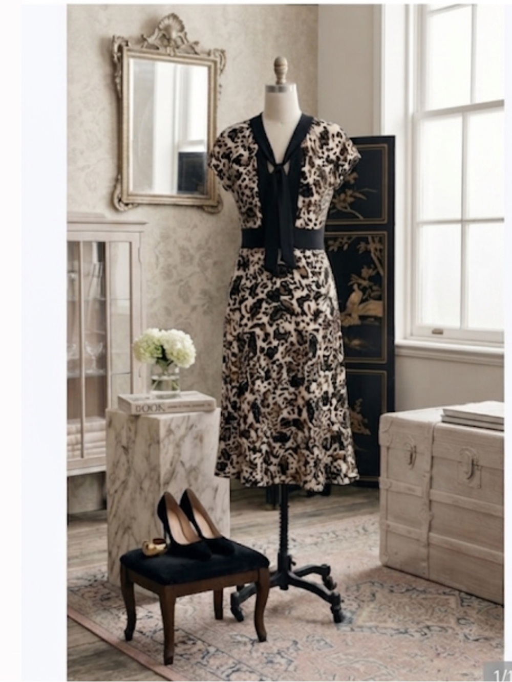 DVF Diane von Furstenberg Svetlana Leopard Silk Wool Bow Tie Midi Dress 8